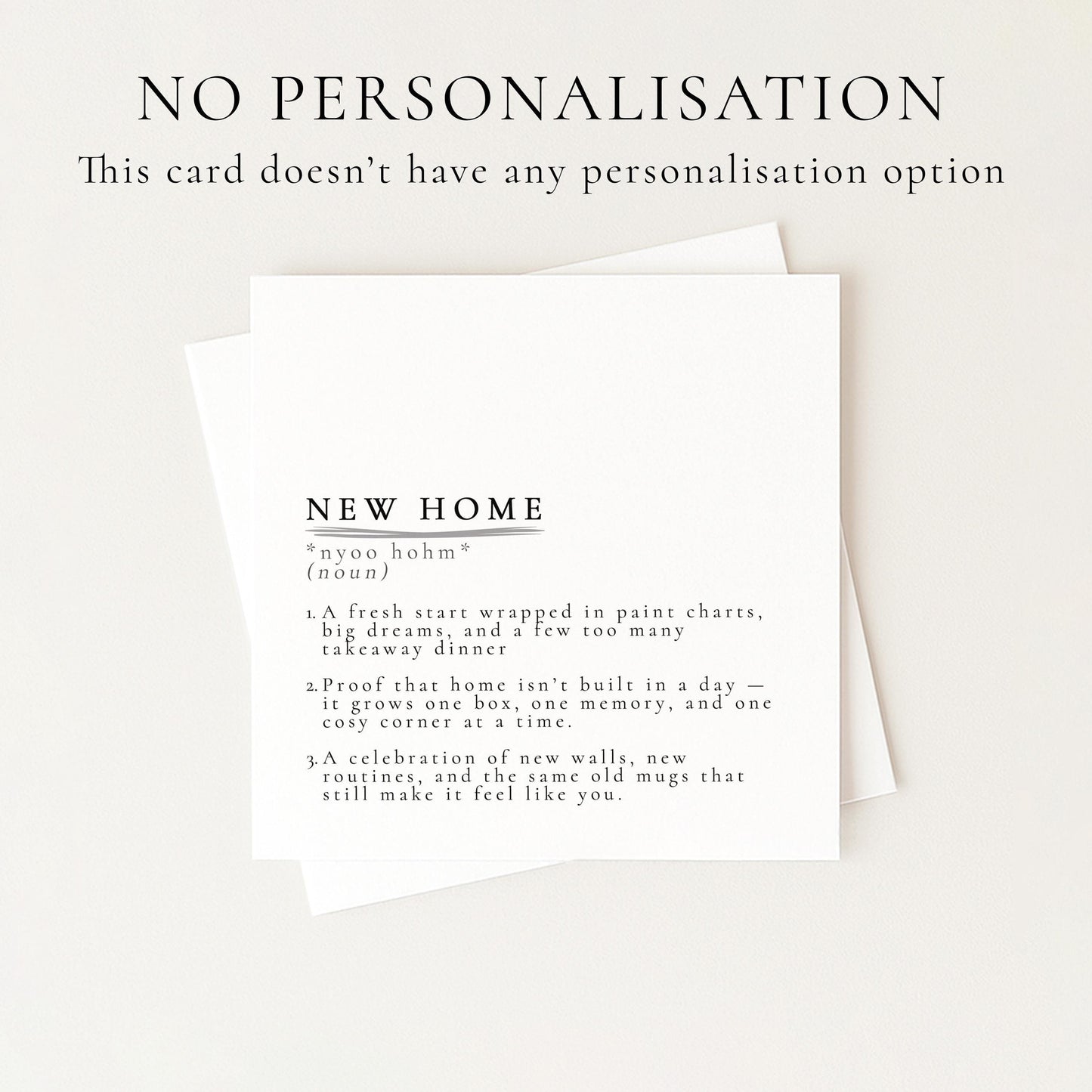 New Home Card – Minimalist Definition Style Card With Matte Finish & Envelope