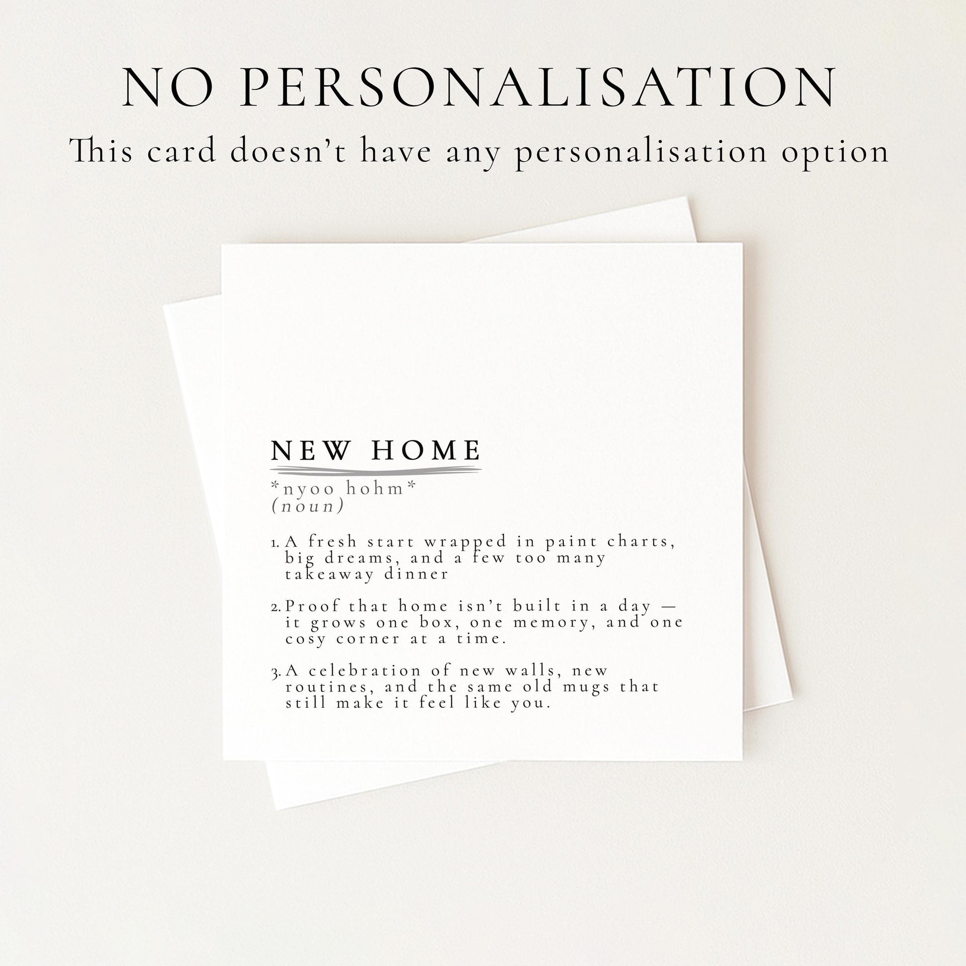New Home Card – Minimalist Definition Style Card With Matte Finish & Envelope