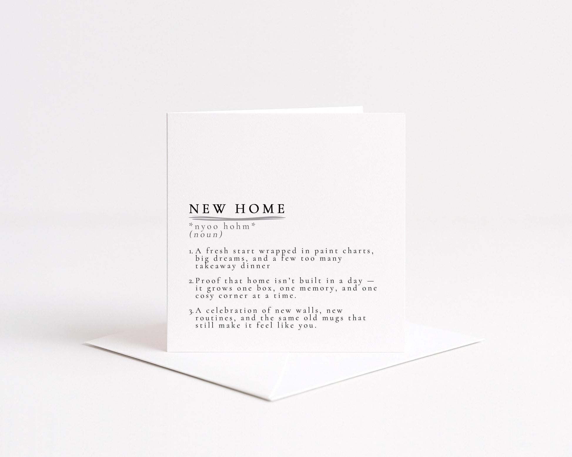 New Home Card – Minimalist Definition Style Card With Matte Finish & Envelope