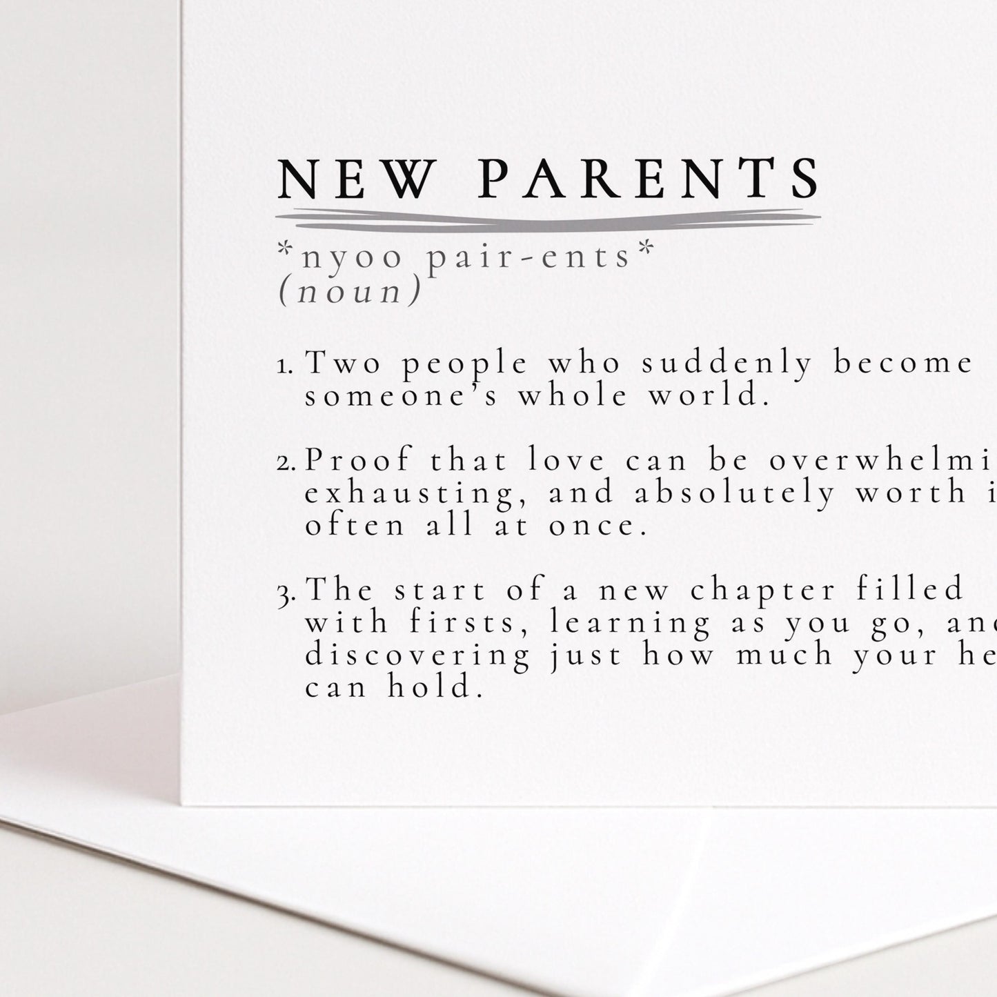 New Parents Card | Modern Baby Card Design – Neutral, Softly Worded Keepsake