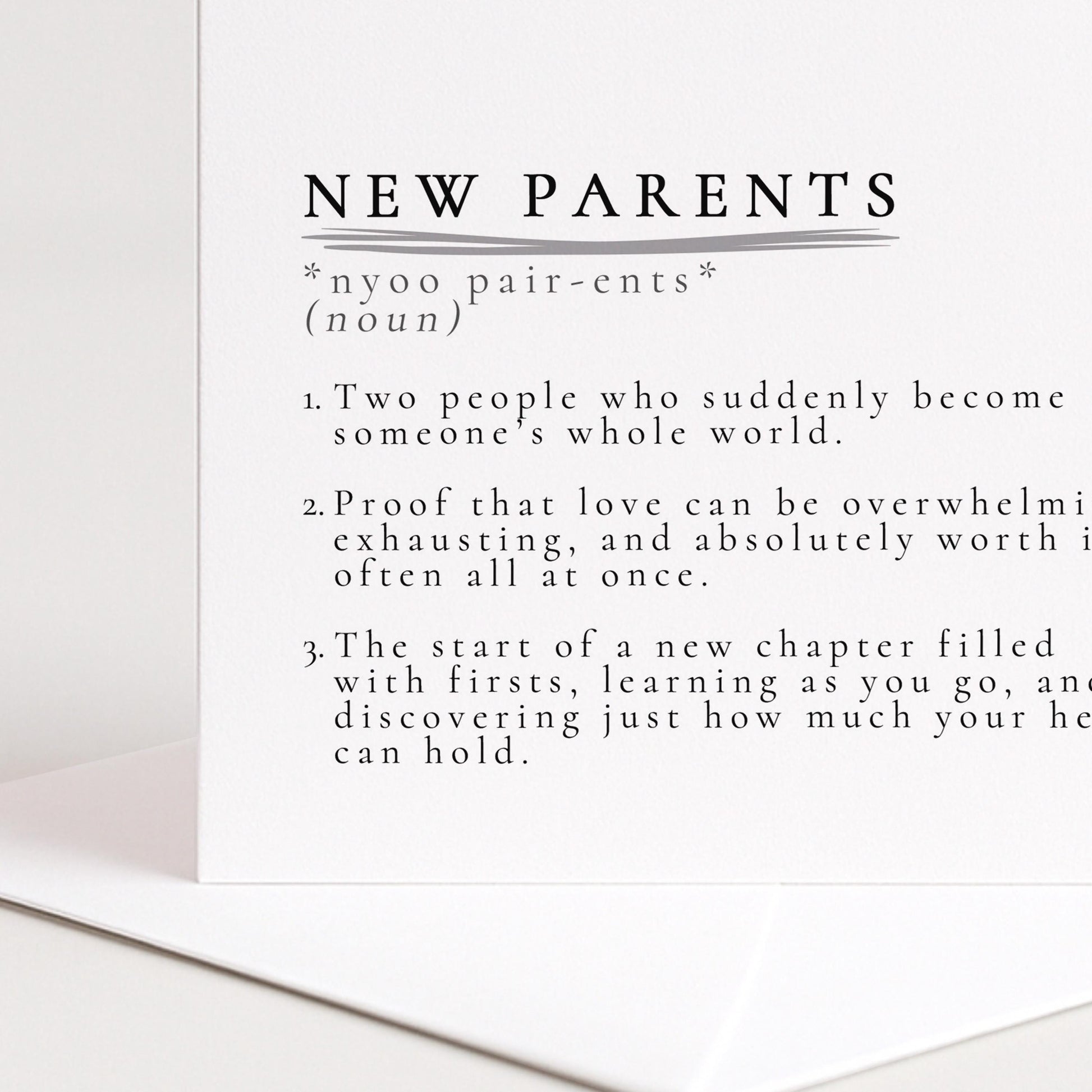 New Parents Card | Modern Baby Card Design – Neutral, Softly Worded Keepsake
