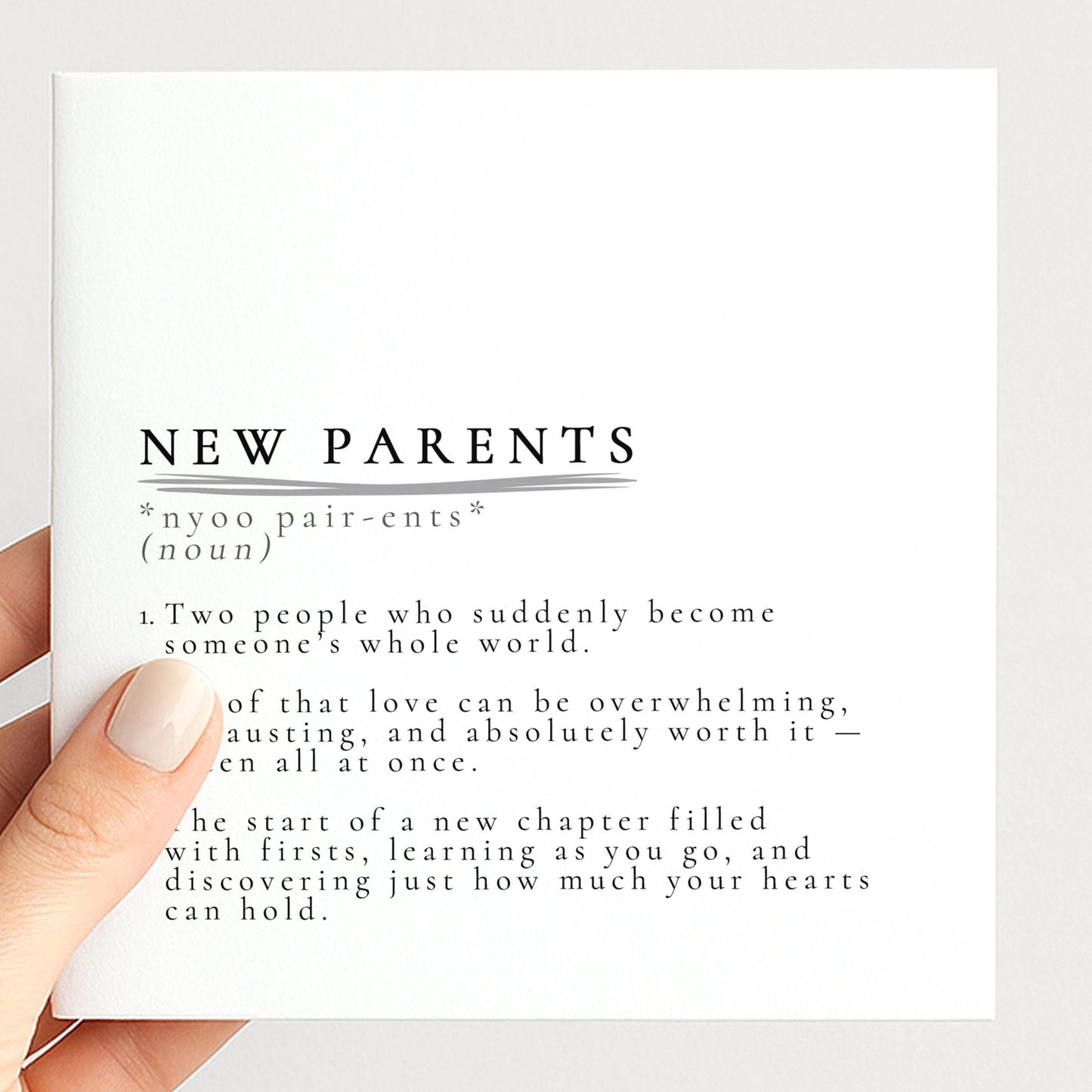 New Parents Card | Modern Baby Card Design – Neutral, Softly Worded Keepsake