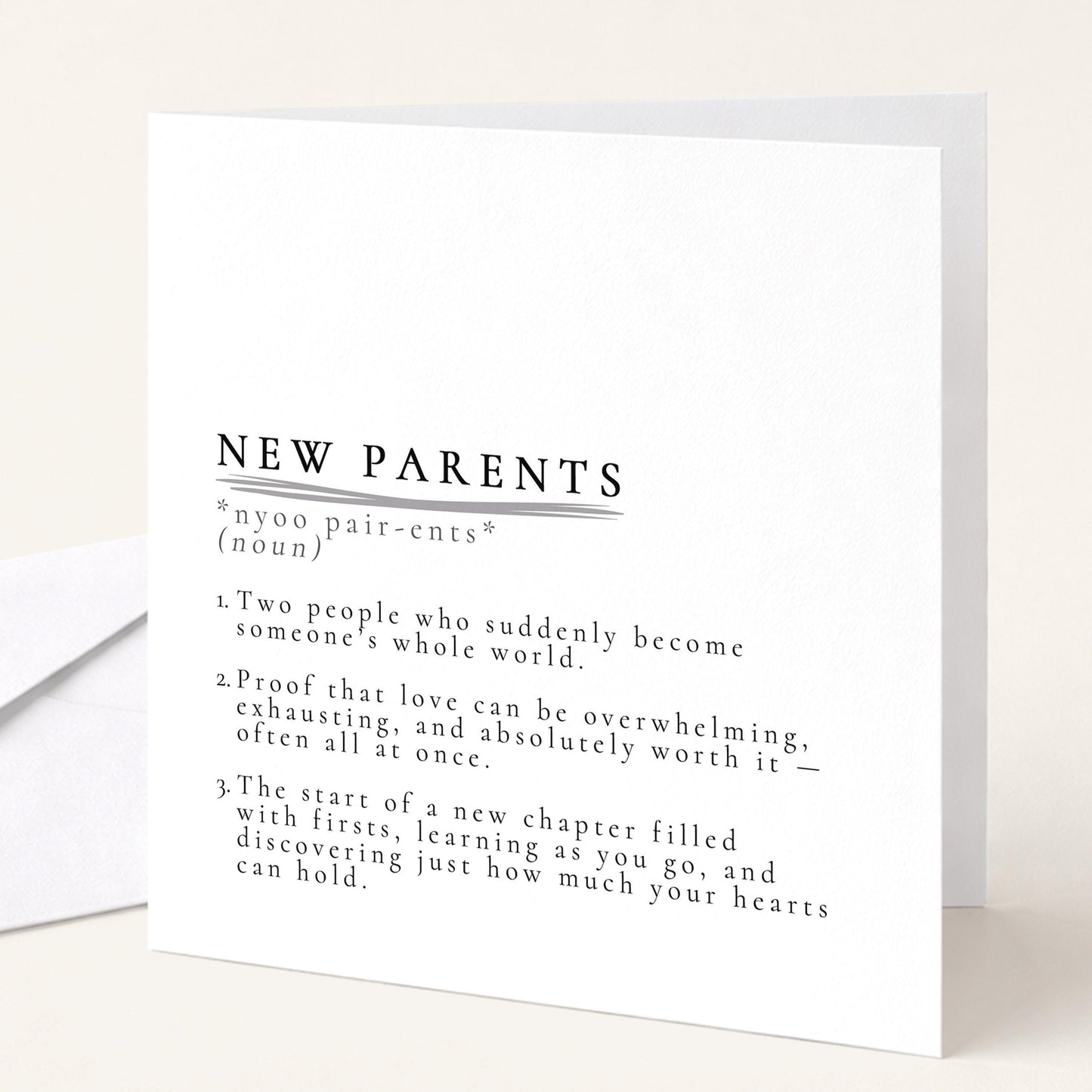 New Parents Card | Modern Baby Card Design – Neutral, Softly Worded Keepsake