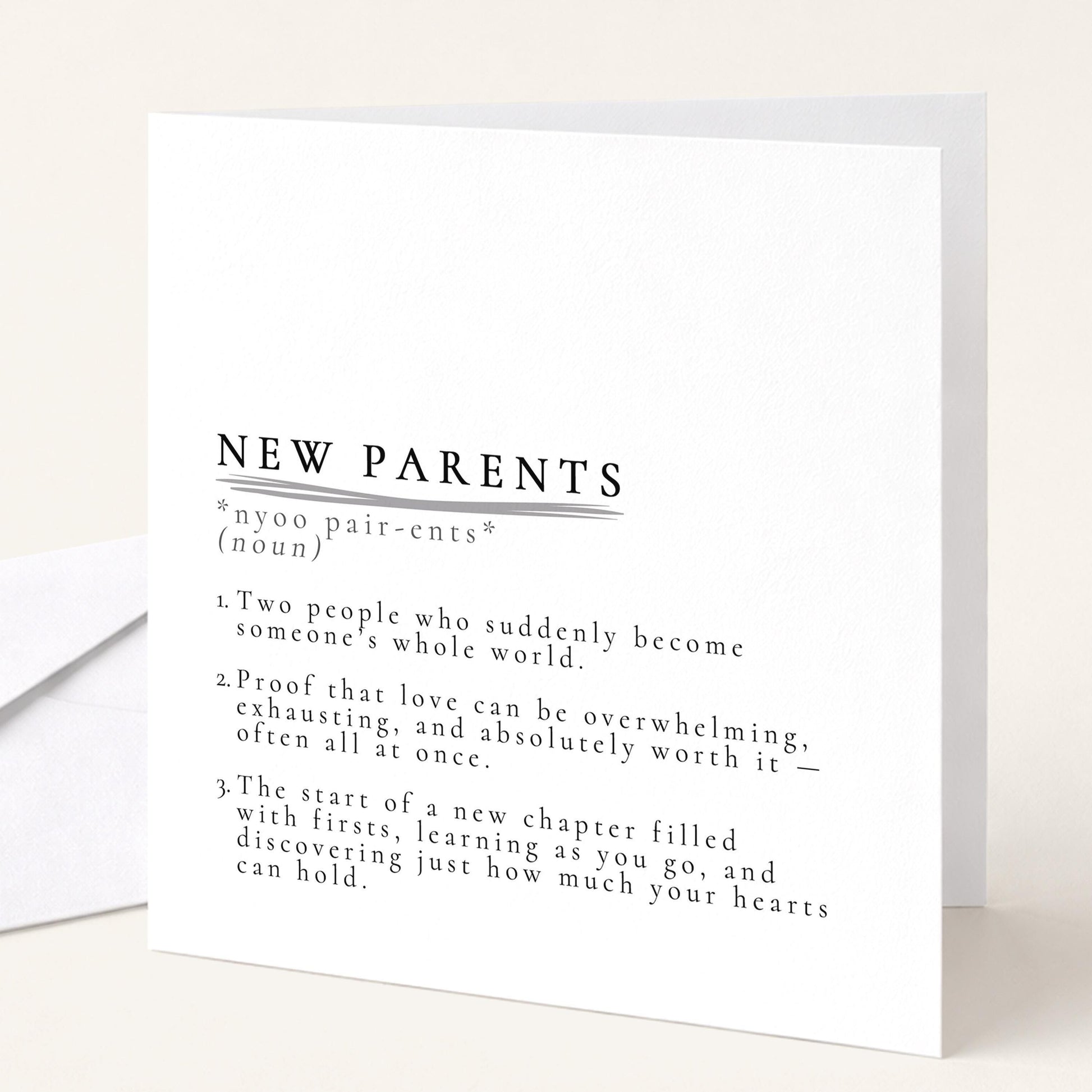 New Parents Card | Modern Baby Card Design – Neutral, Softly Worded Keepsake