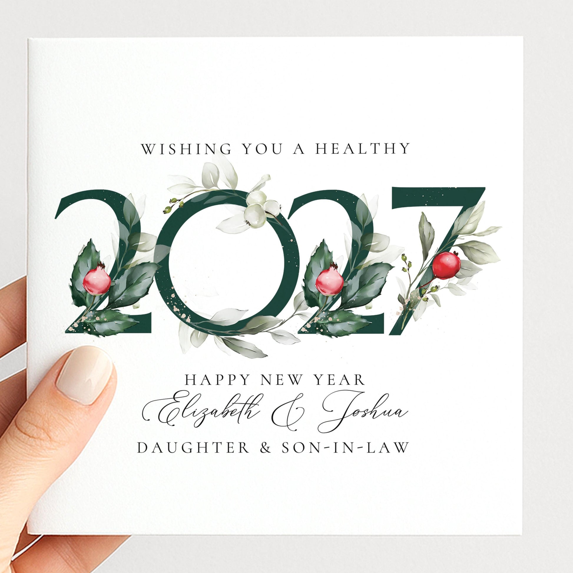 Personalised New Year Card Daughter and Son In Law, Happy New Year 2027 Card, Botanical New Year Card, Floral 2027 New Year Couple Card
