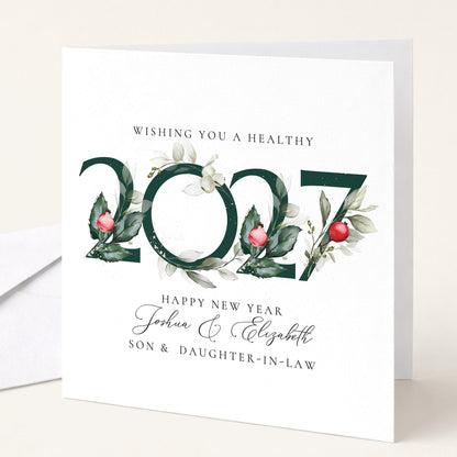 Personalised New Year Card Son and Daughter In Law, Happy New Year 2027 Card, Botanical New Year Card, Floral 2027 New Year Couple Card