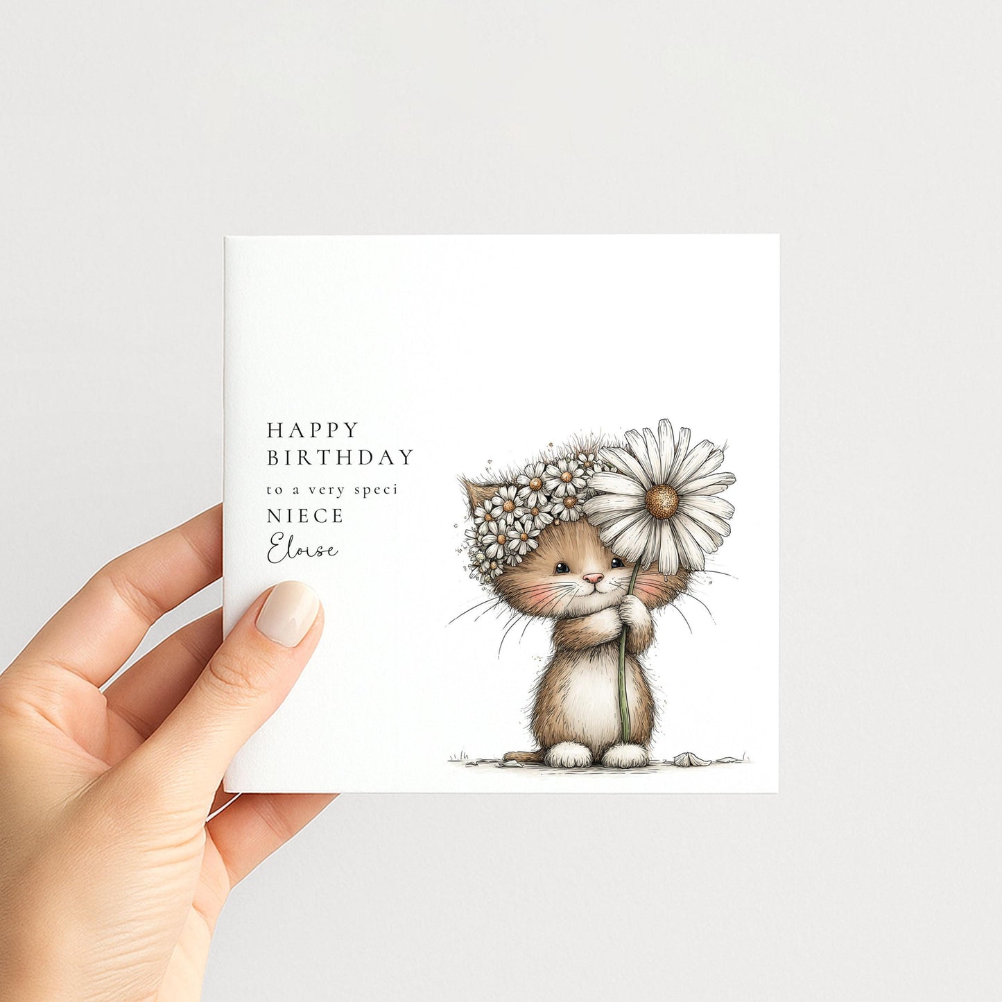 Niece Birthday Card – Personalised Name Detail | Cute Animal Illustration