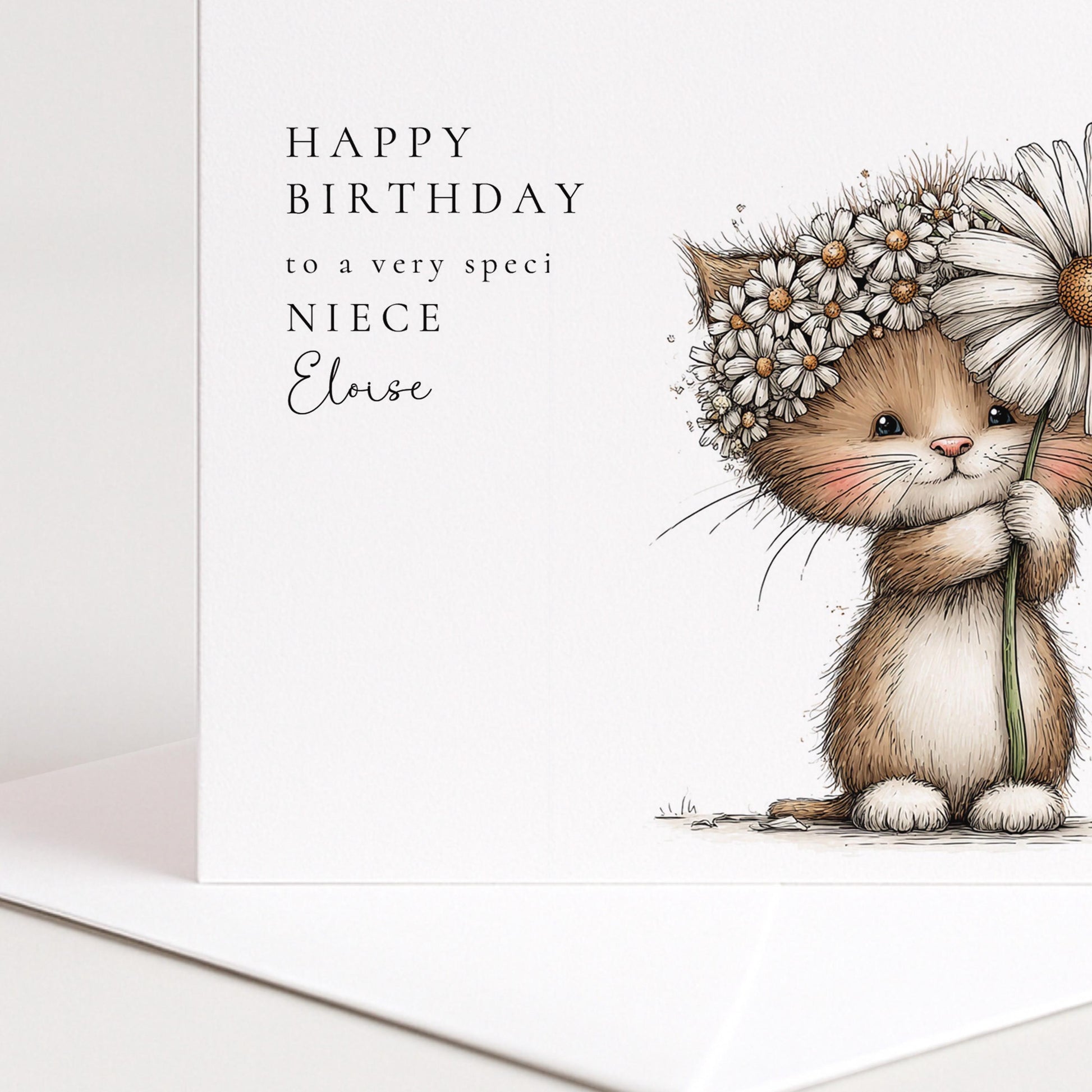 Niece Birthday Card – Personalised Name Detail | Cute Animal Illustration