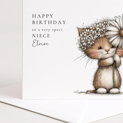 Niece Birthday Card – Personalised Name Detail | Cute Animal Illustration