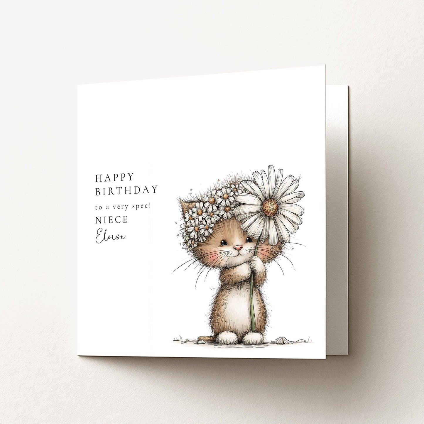 Niece Birthday Card – Personalised Name Detail | Cute Animal Illustration