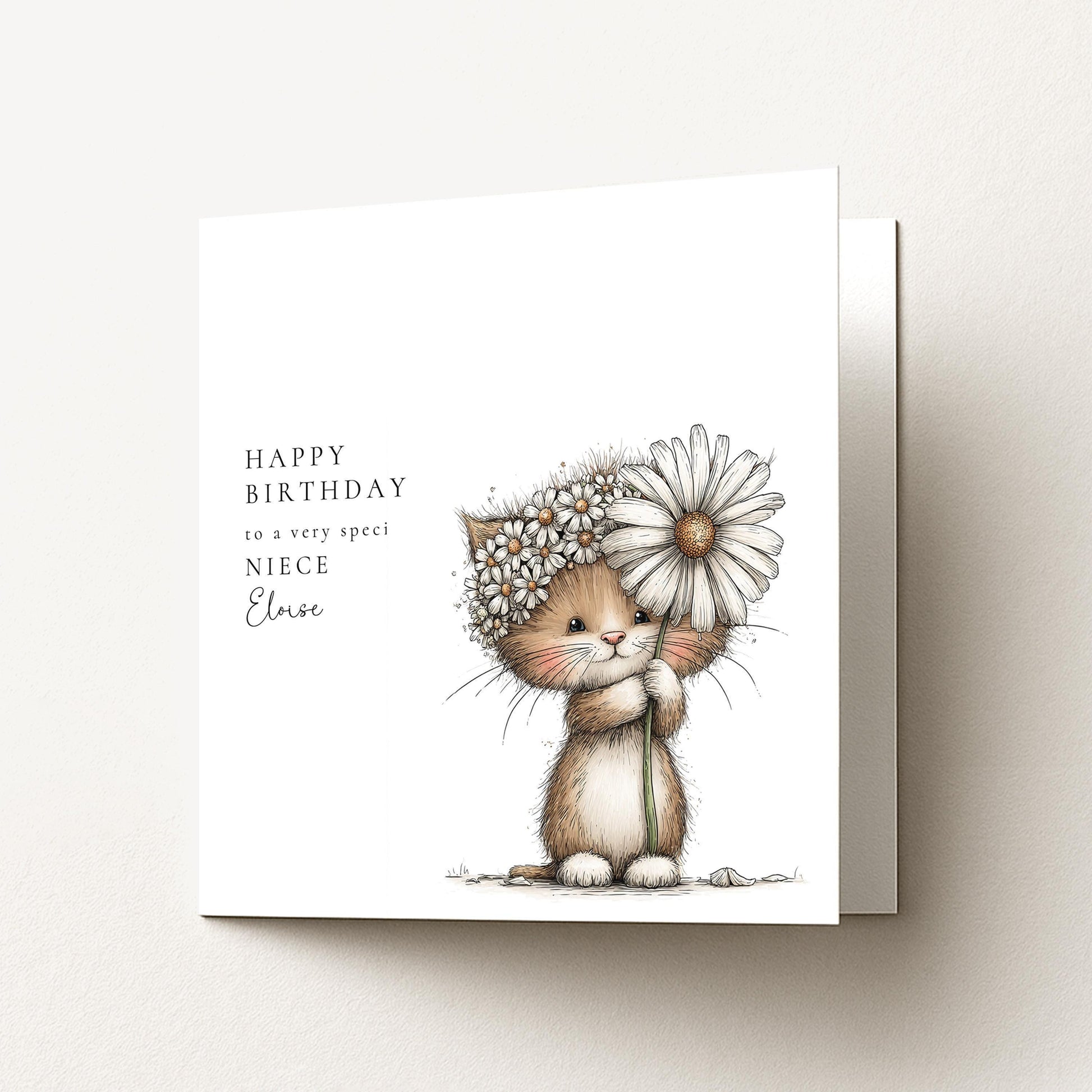 Niece Birthday Card – Personalised Name Detail | Cute Animal Illustration