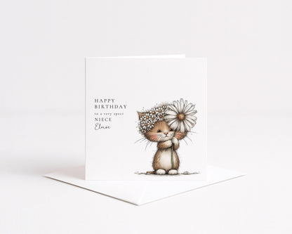 Niece Birthday Card – Personalised Name Detail | Cute Animal Illustration