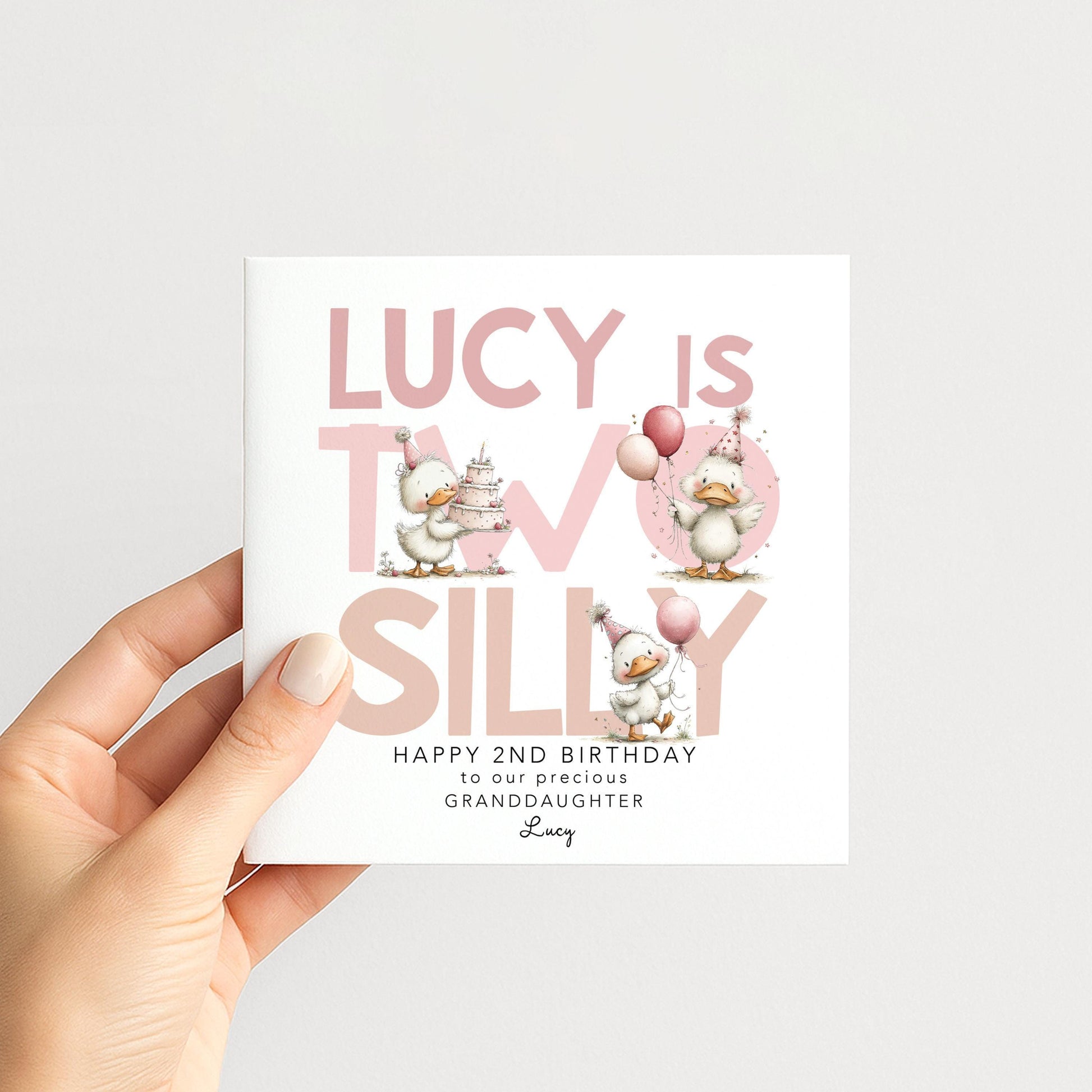 Personalised 2nd Birthday Card Granddaughter Two Silly Duck