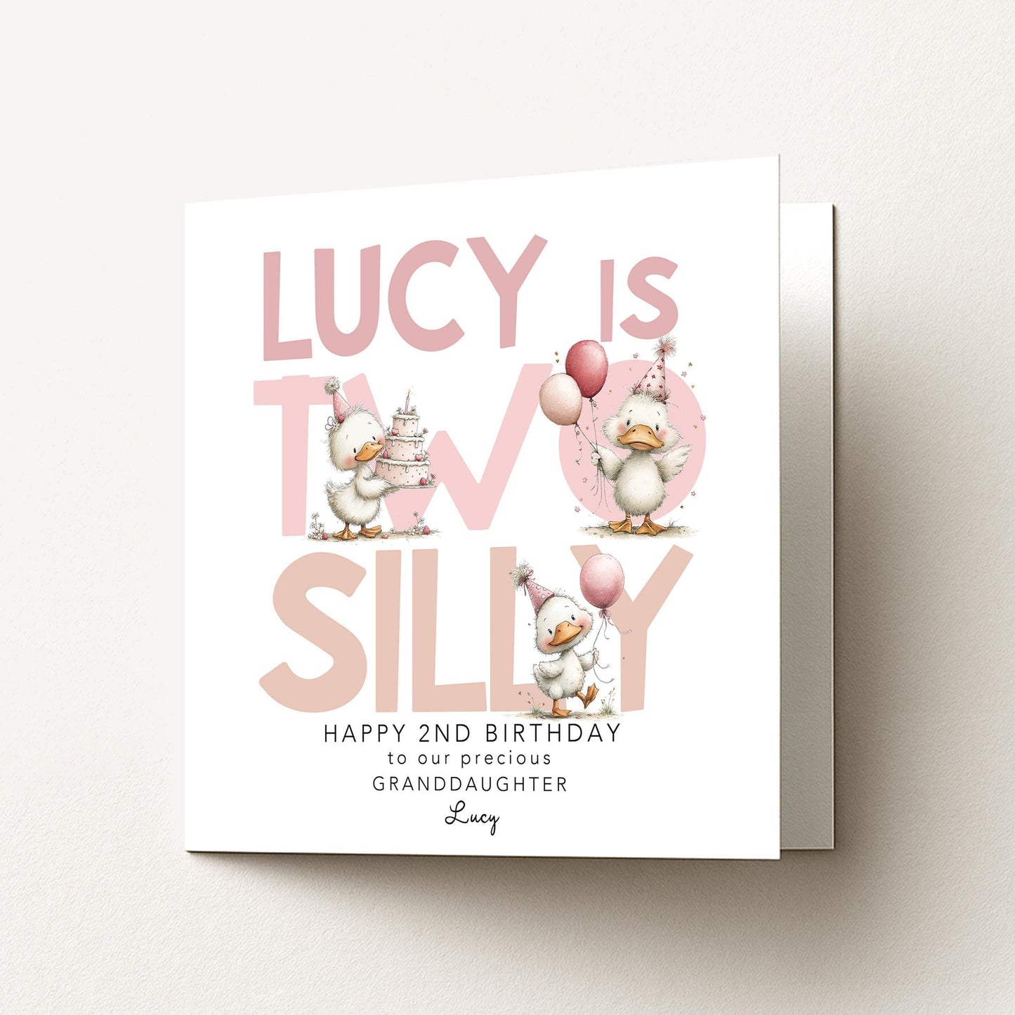 Personalised 2nd Birthday Card Granddaughter Two Silly Duck