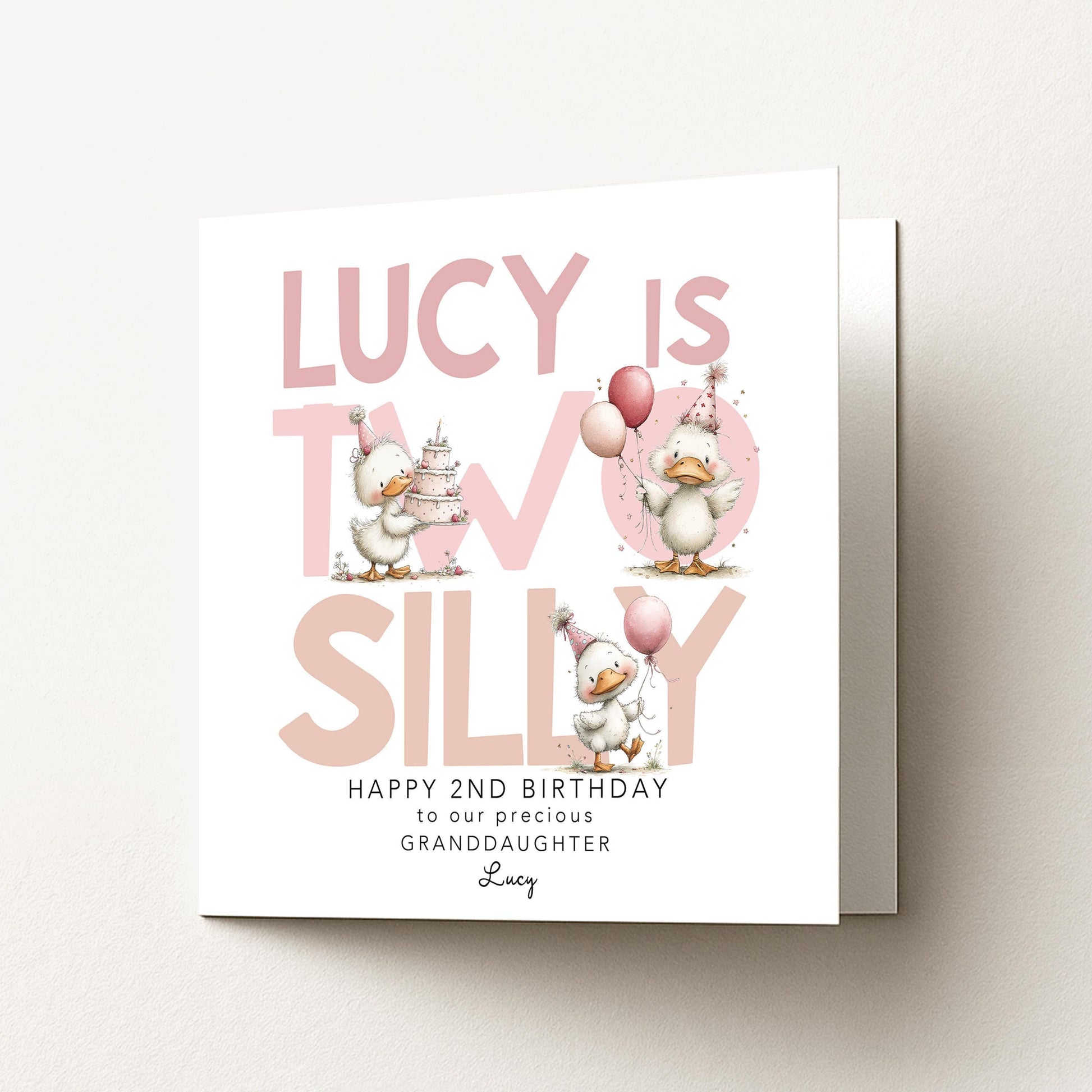 Personalised 2nd Birthday Card Granddaughter Two Silly Duck