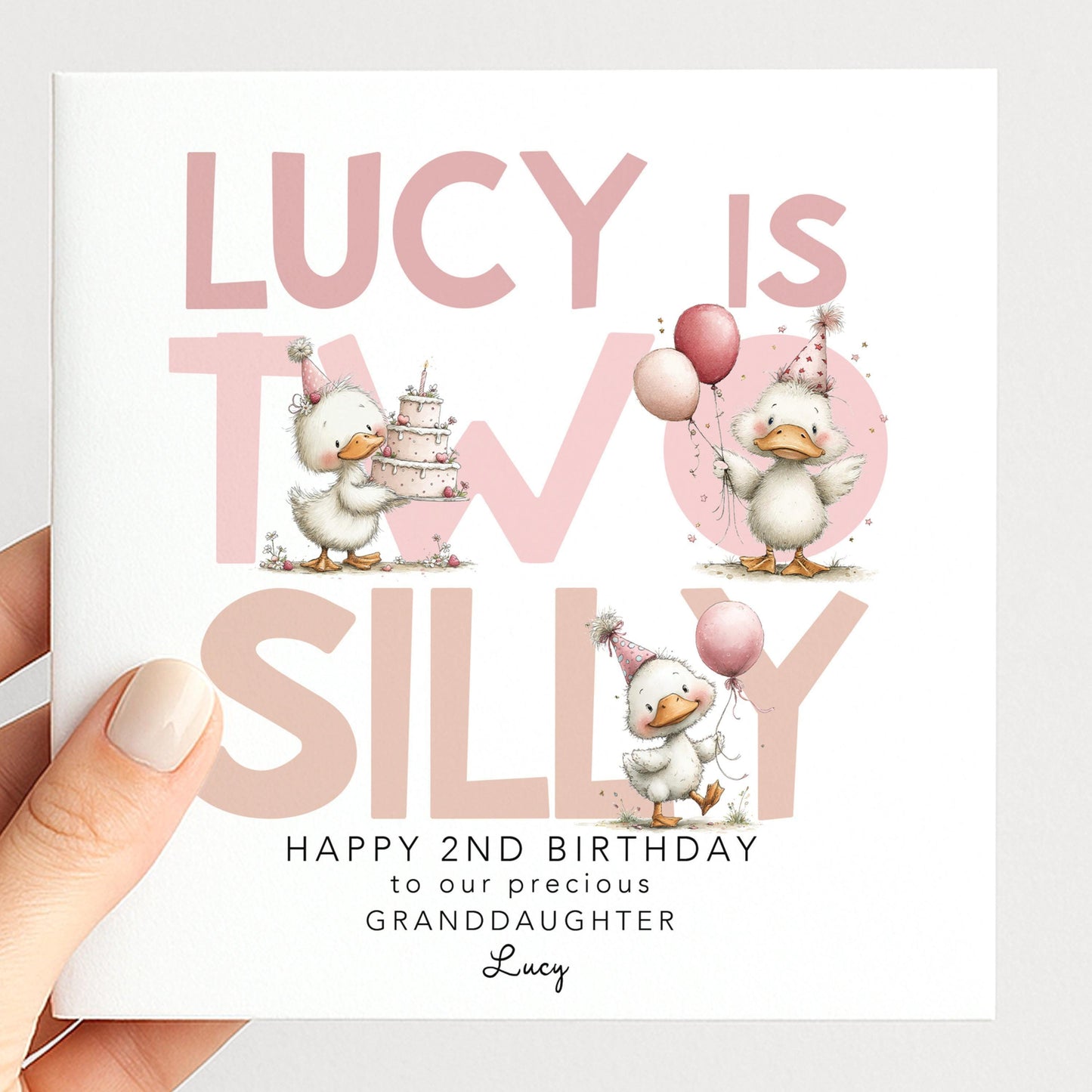 Personalised 2nd Birthday Card Granddaughter Two Silly Duck