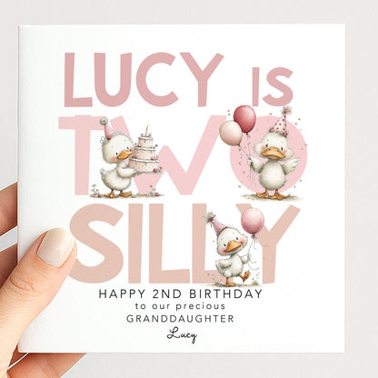 Personalised 2nd Birthday Card Granddaughter Two Silly Duck