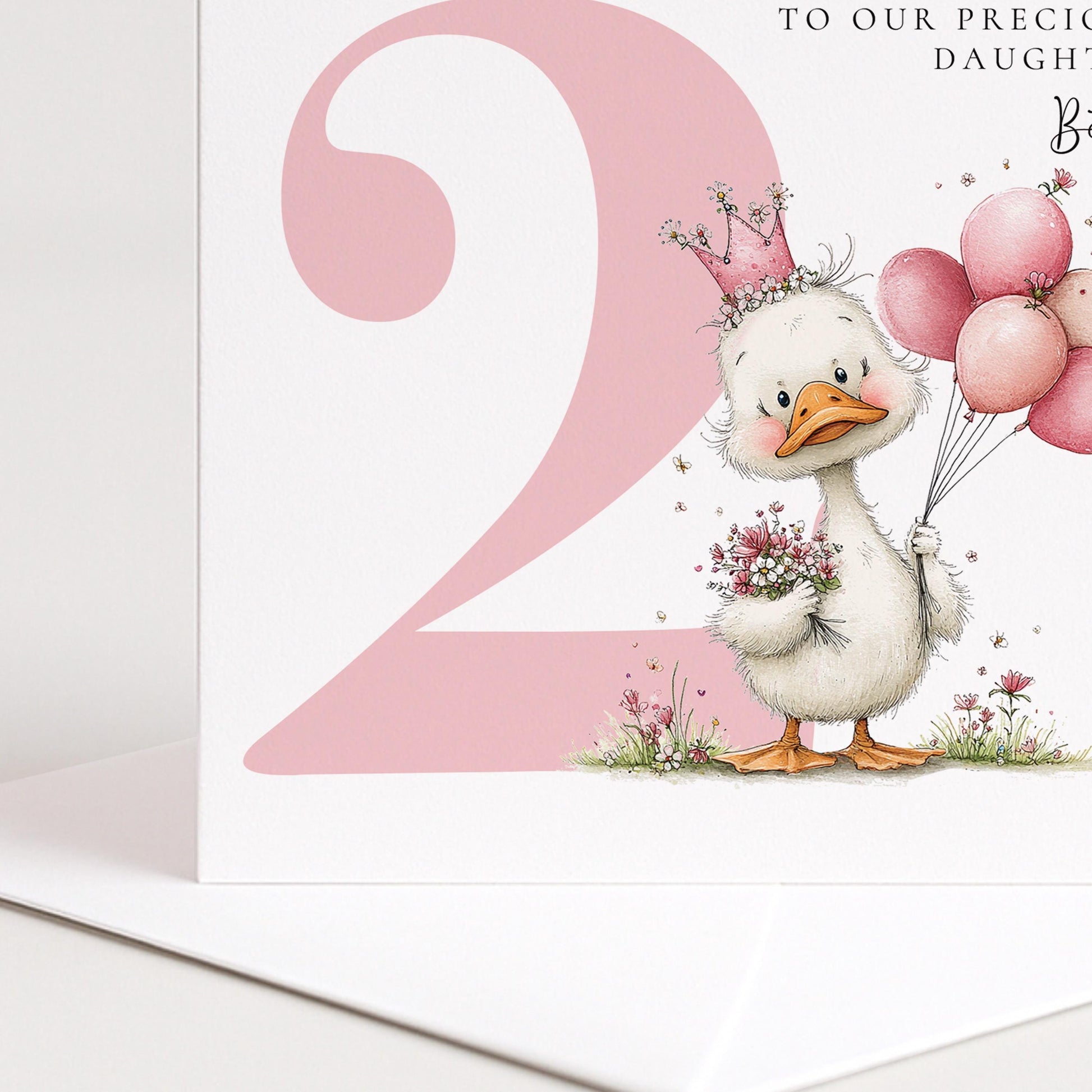 Personalised 2nd Birthday Card for Girl Pink Duck