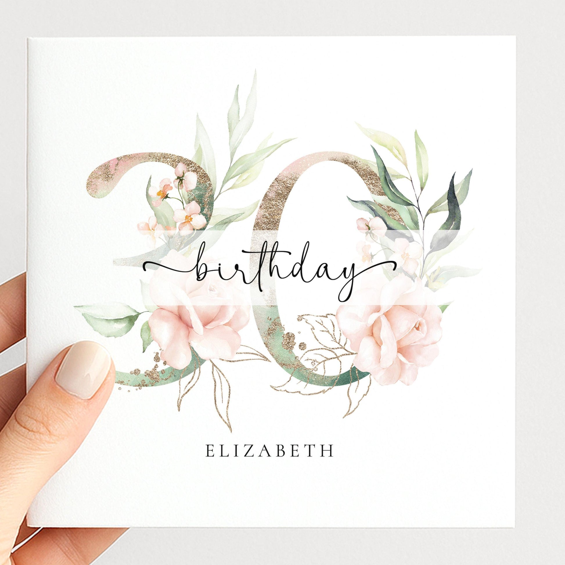 Personalised 30th Birthday Card - Elegant Floral Design With Gold Accents
