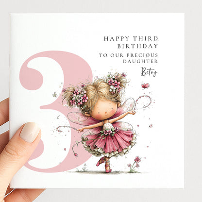 Personalised 3rd Birthday Card for Girl Blonde Fairy