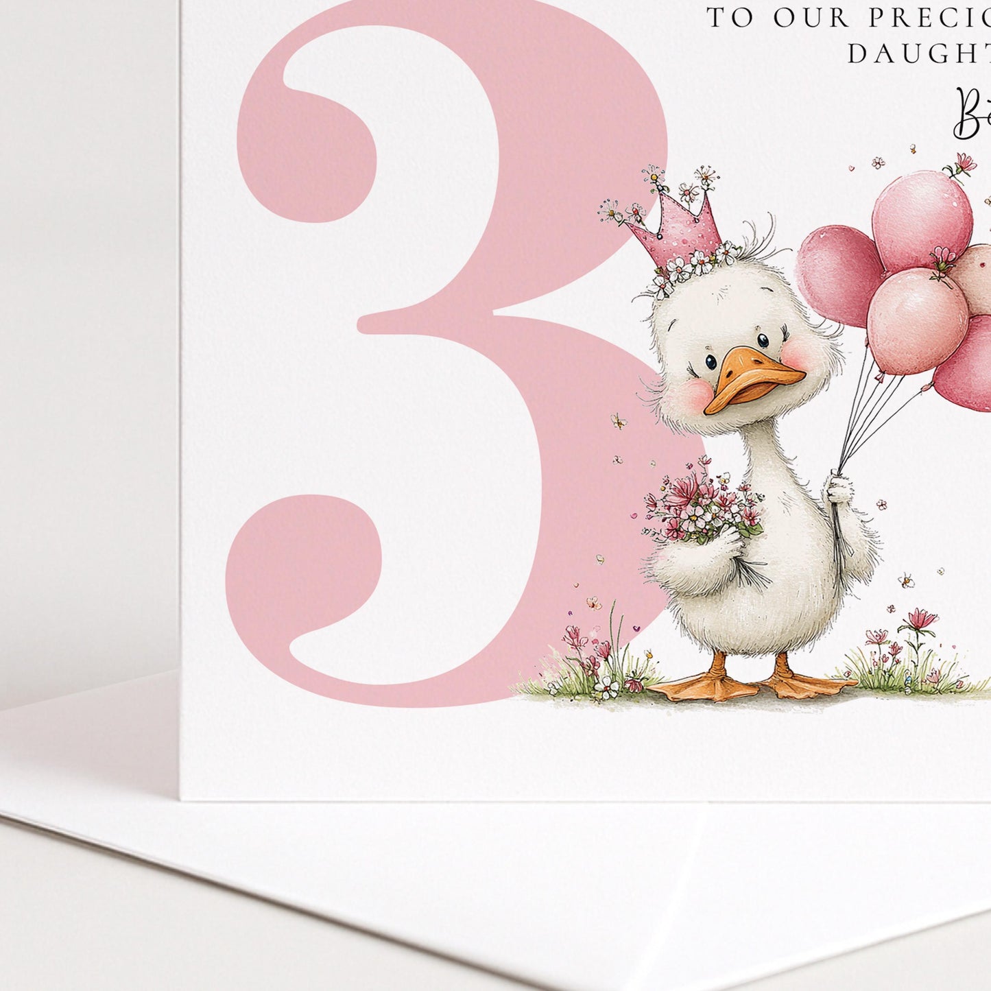 Personalised 3rd Birthday Card for Girl Pink Duck