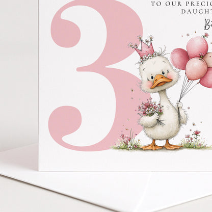 Personalised 3rd Birthday Card for Girl Pink Duck