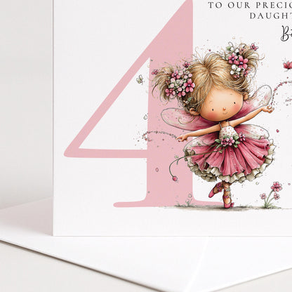 Personalised 4th Birthday Card for Girl Blonde Fairy