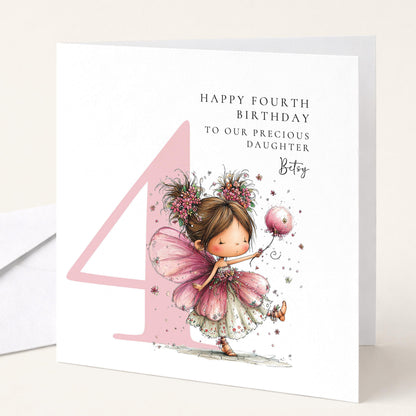 Personalised 4th Birthday Card for Girl Fairy