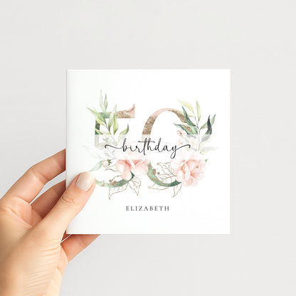 Personalised 50th Birthday Card - Elegant Floral Milestone Keepsake Gift
