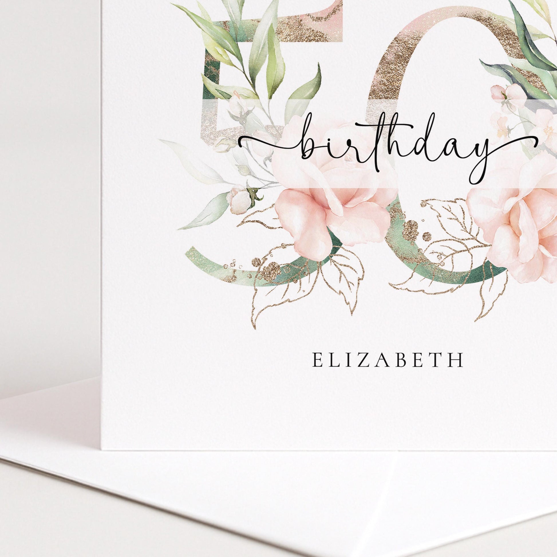 Personalised 50th Birthday Card - Elegant Floral Milestone Keepsake Gift