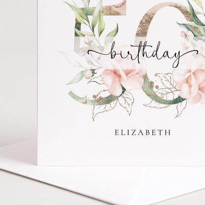 Personalised 50th Birthday Card - Elegant Floral Milestone Keepsake Gift