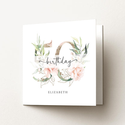 Personalised 50th Birthday Card - Elegant Floral Milestone Keepsake Gift