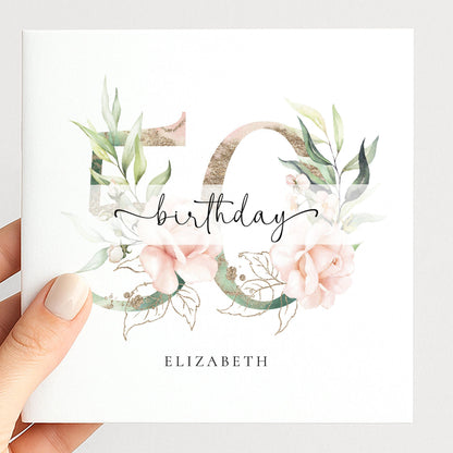 Personalised 50th Birthday Card - Elegant Floral Milestone Keepsake Gift