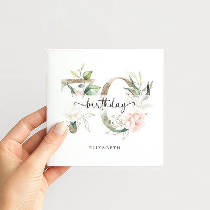 Personalised 70th Birthday Card – Elegant Floral Milestone Keepsake