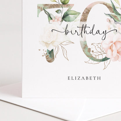 Personalised 70th Birthday Card – Elegant Floral Milestone Keepsake