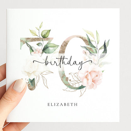Personalised 70th Birthday Card – Elegant Floral Milestone Keepsake