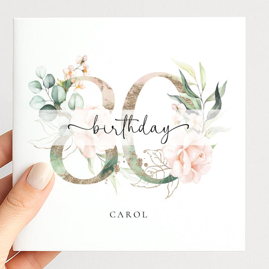Personalised 80th Birthday Card – Elegant Floral Milestone Keepsake For Grandma