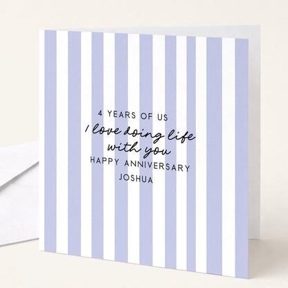 Personalised Anniversary Card – Modern Striped Greeting With Soft Colour Options