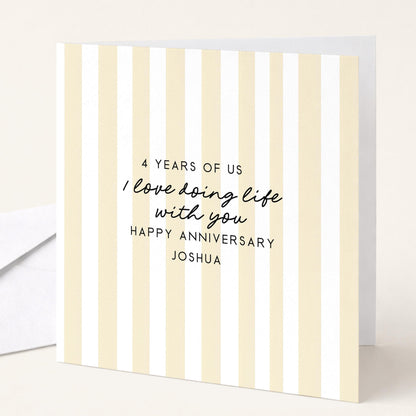 Personalised Anniversary Card – Modern Striped Greeting With Soft Colour Options
