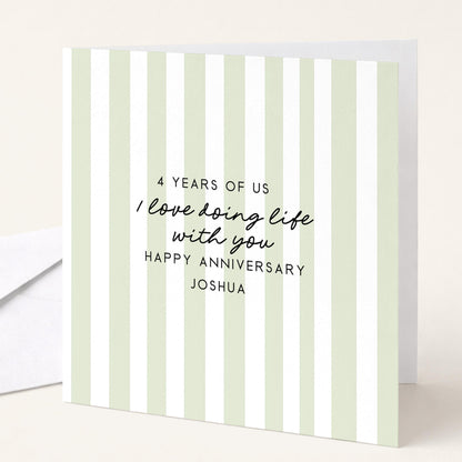Personalised Anniversary Card – Modern Striped Greeting With Soft Colour Options