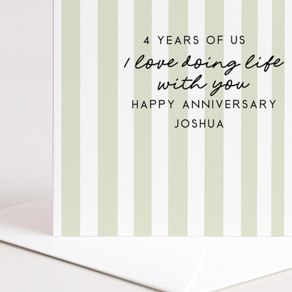 Personalised Anniversary Card – Modern Striped Greeting With Soft Colour Options