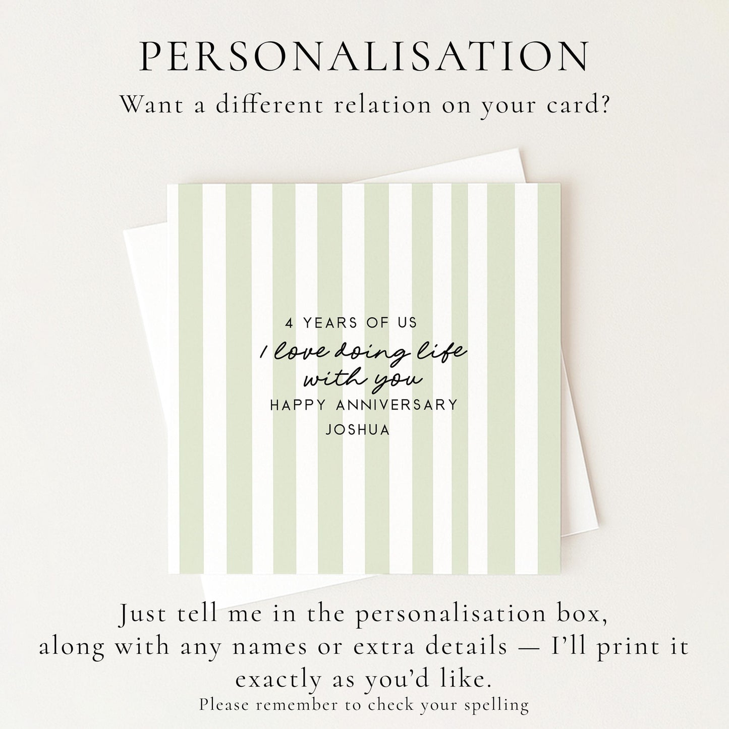 Personalised Anniversary Card – Modern Striped Greeting With Soft Colour Options