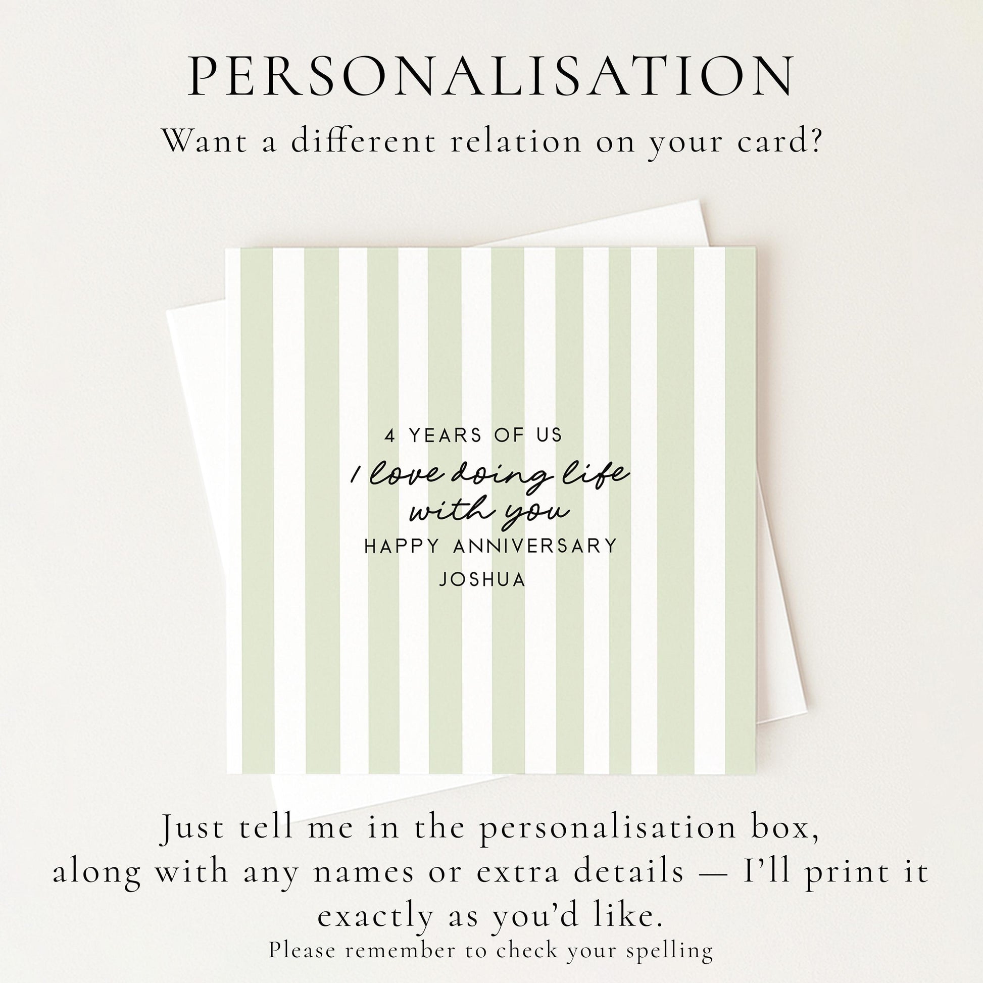 Personalised Anniversary Card – Modern Striped Greeting With Soft Colour Options