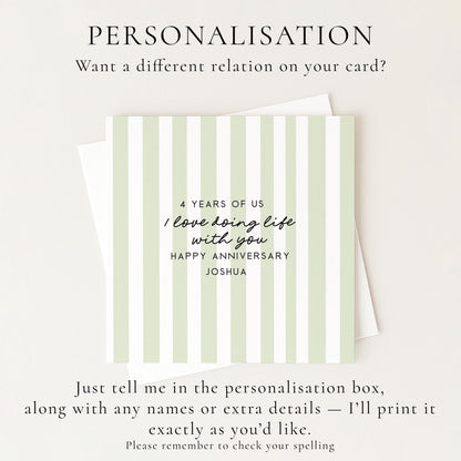 Personalised Anniversary Card – Modern Striped Greeting With Soft Colour Options