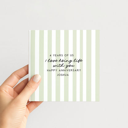 Personalised Anniversary Card – Modern Striped Greeting With Soft Colour Options