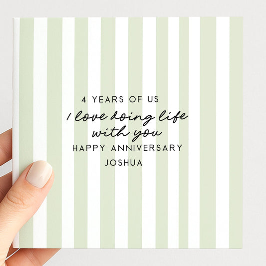 Personalised Anniversary Card – Modern Striped Greeting With Soft Colour Options