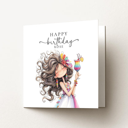 Personalised Birthday Card - Colourful Cocktail Design For Her