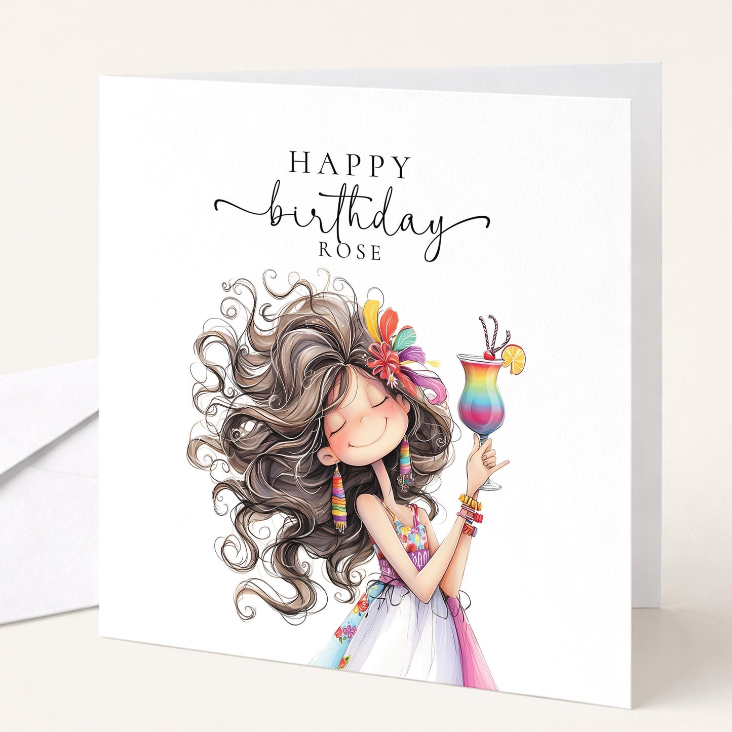 Personalised Birthday Card - Colourful Cocktail Design For Her