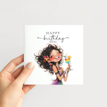 Personalised Birthday Card | Colourful Cocktail Design for Her Celebration