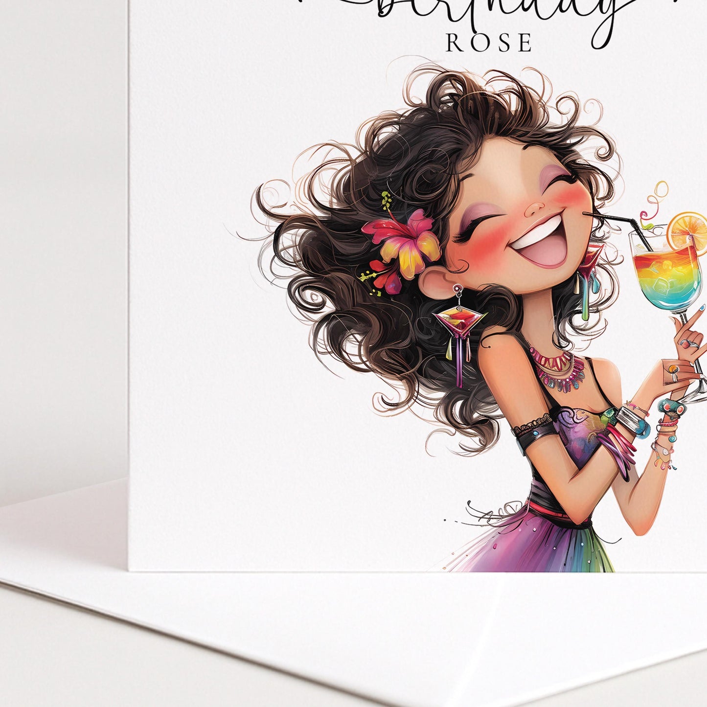 Personalised Birthday Card | Colourful Cocktail Design for Her Celebration